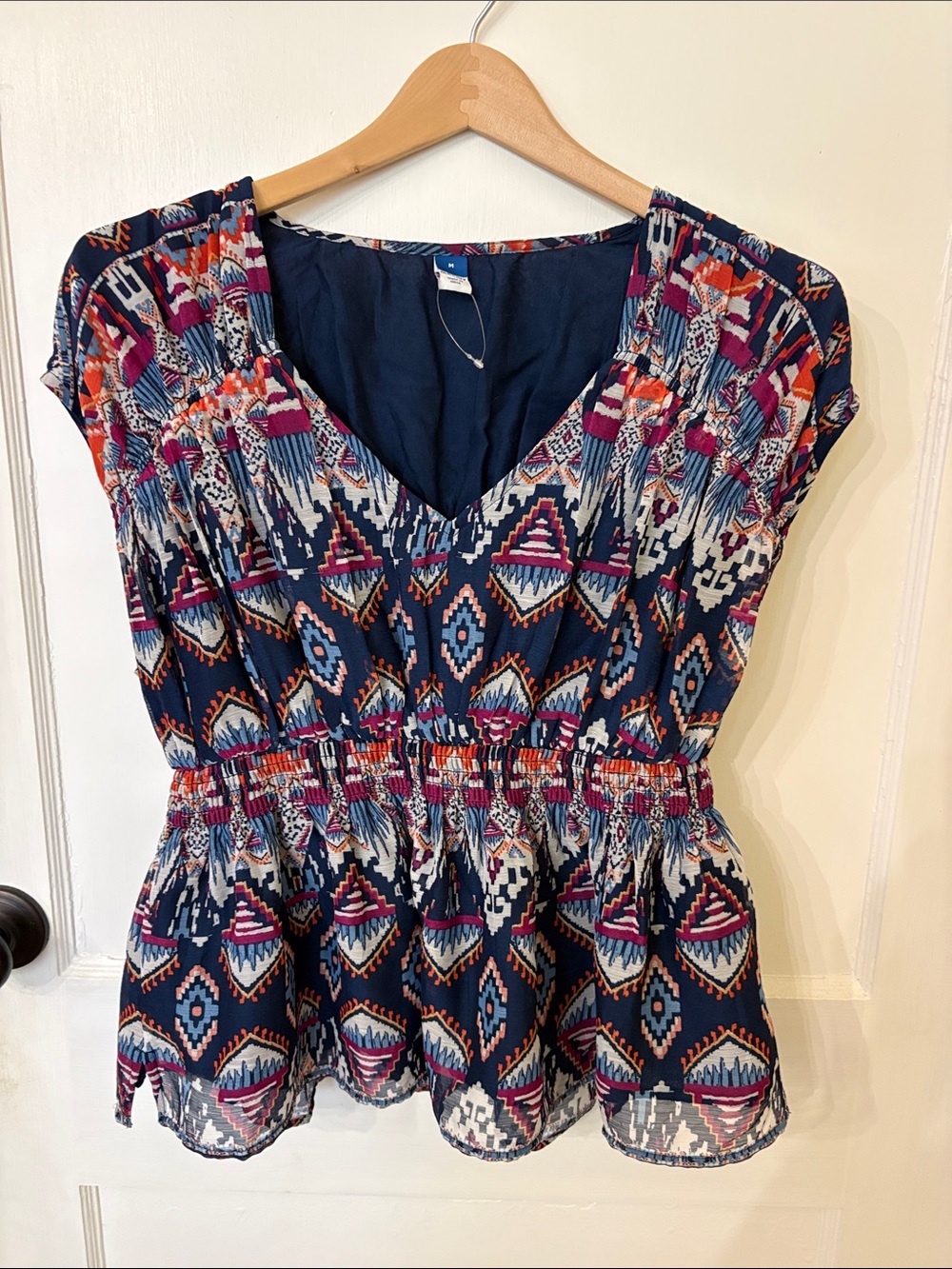 Old Navy Navy Multicolor Geometric Peplum Tunic